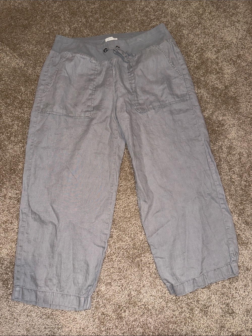 Eileen Fisher Light Gray Cropped Organic Linen Drawstring Pants - Small